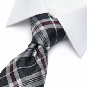 Tommy Hilfiger Silk Tie Plaid Black Red Gray Vintage 90's